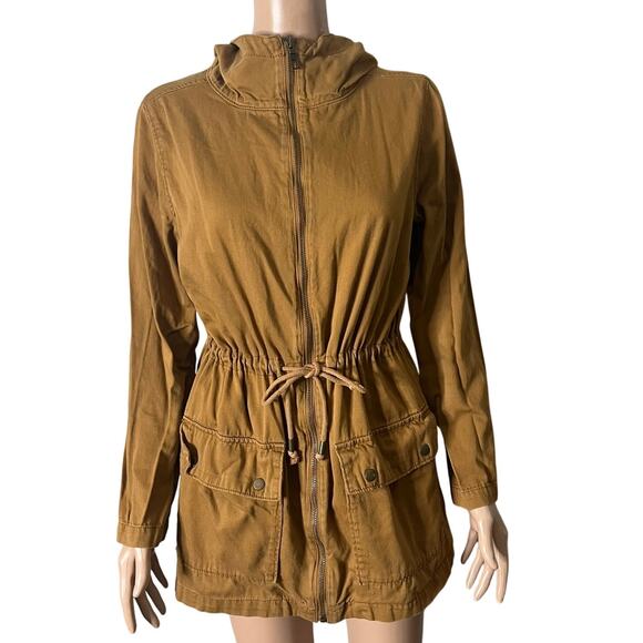 Old Navy Utility Jacket Women Small Brown Hooded Anorak Drawstring Waist Pockets - Picture 10 of 11